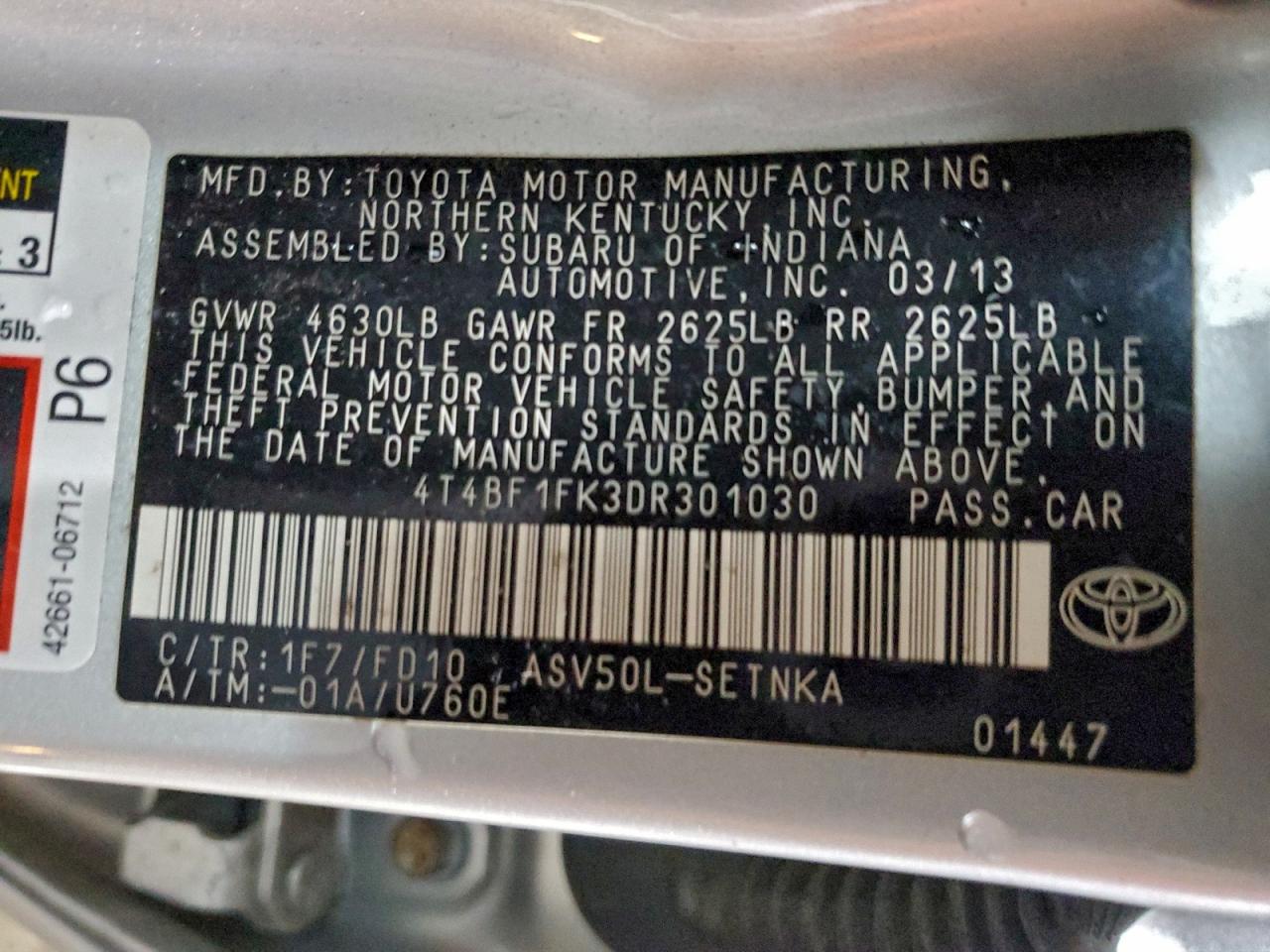 2013 TOYOTA CAMRY L photo 12