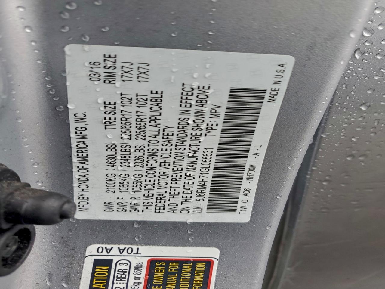 2016 HONDA CR-V EXL photo 13