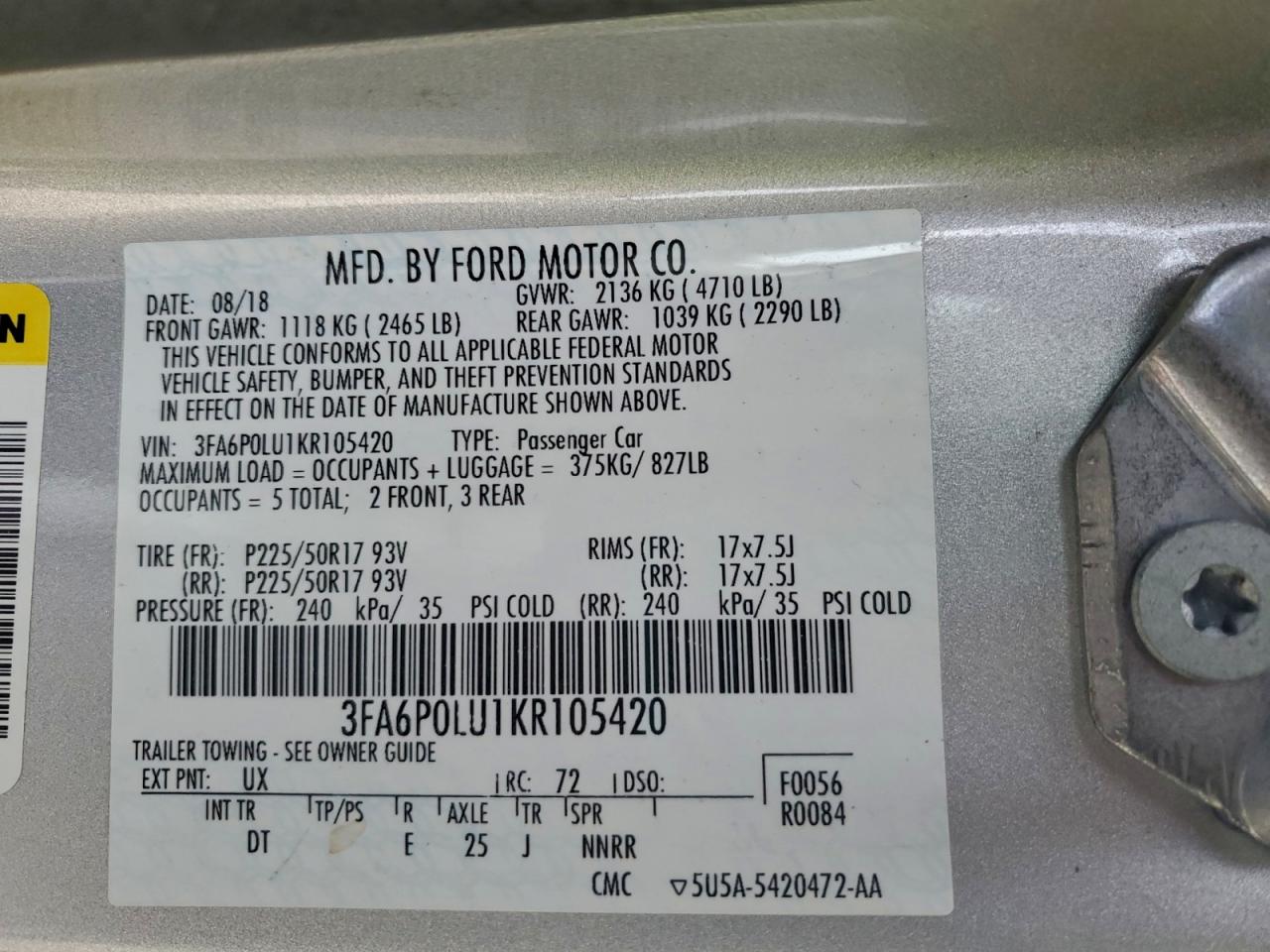 2019 FORD FUSION SE photo 12