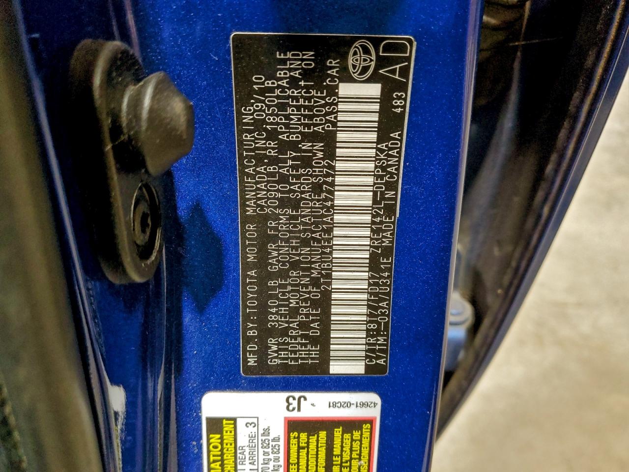 2010 TOYOTA COROLLA BASE photo 12
