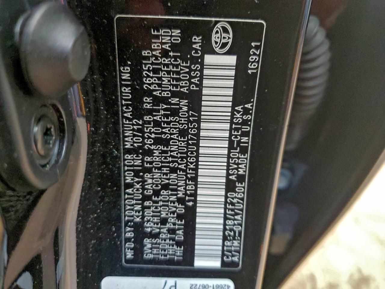 2012 TOYOTA CAMRY BASE photo 12