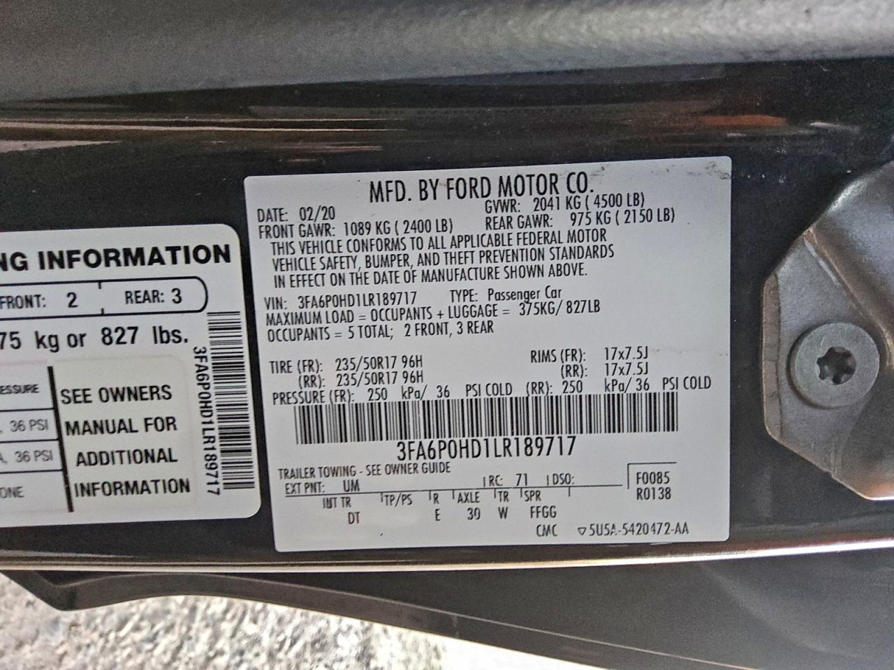 2020 FORD FUSION SE photo 12
