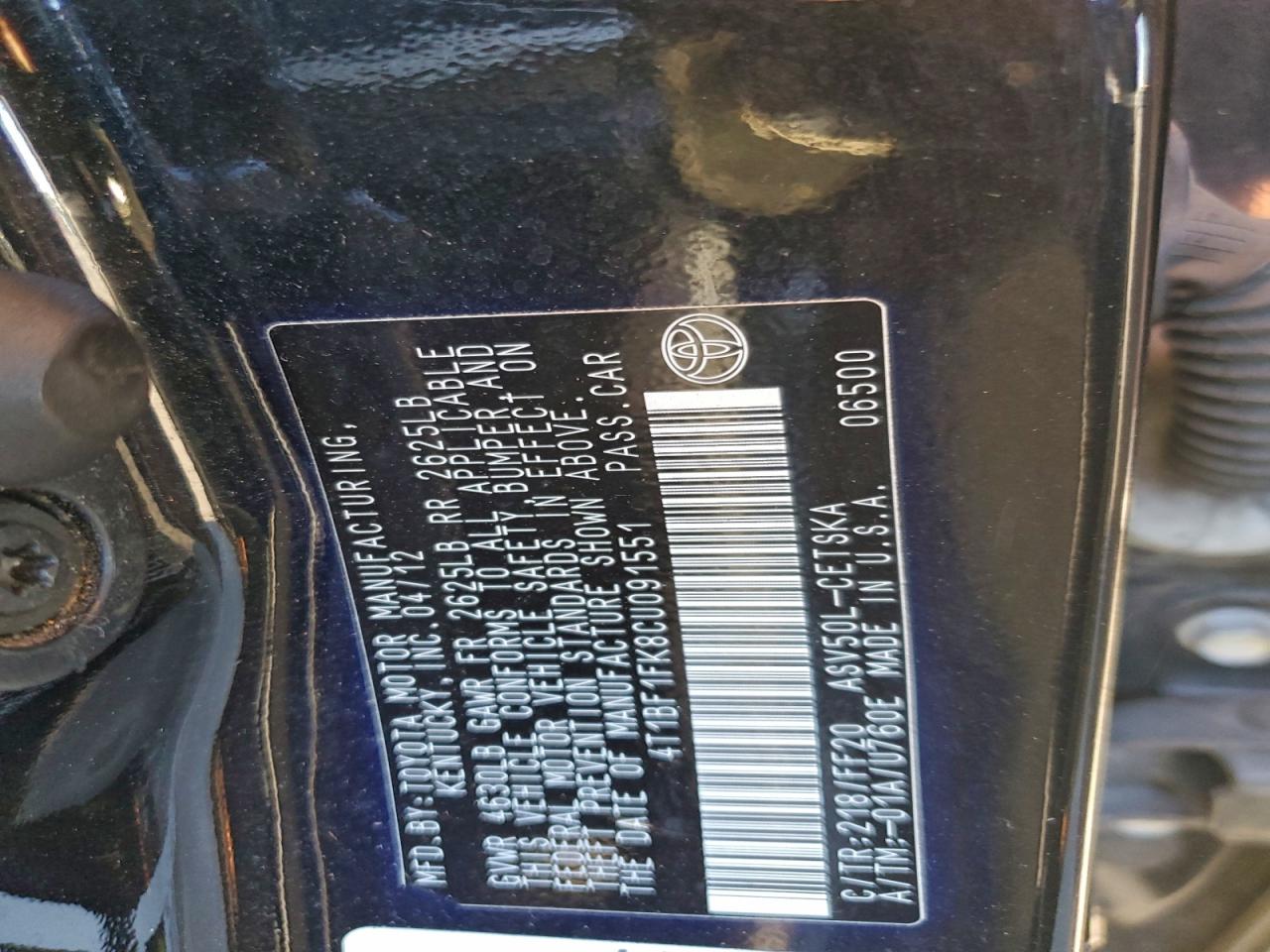 2012 TOYOTA CAMRY BASE photo 23