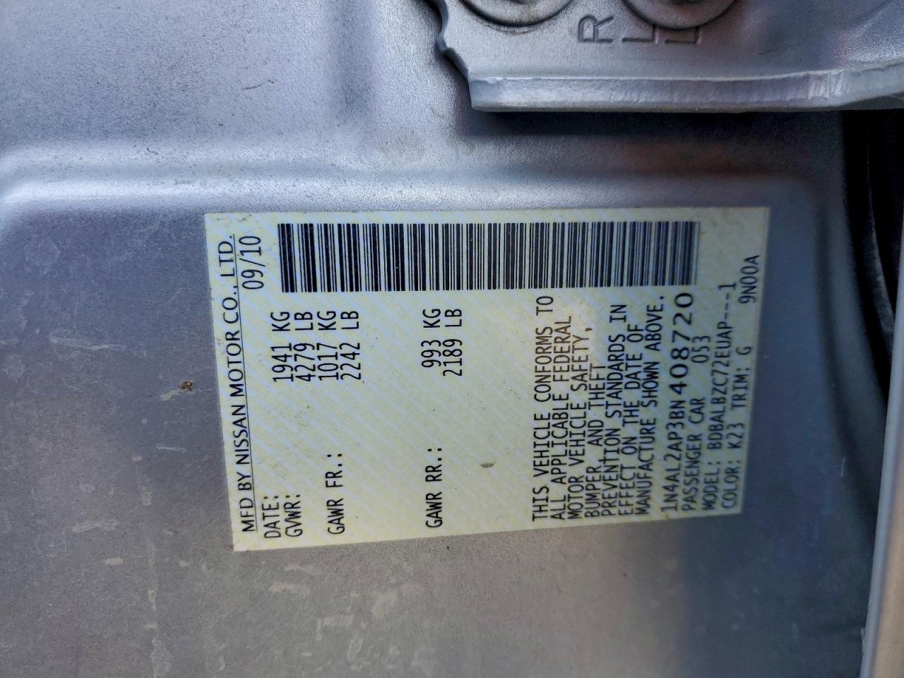 2011 NISSAN ALTIMA BASE photo 12