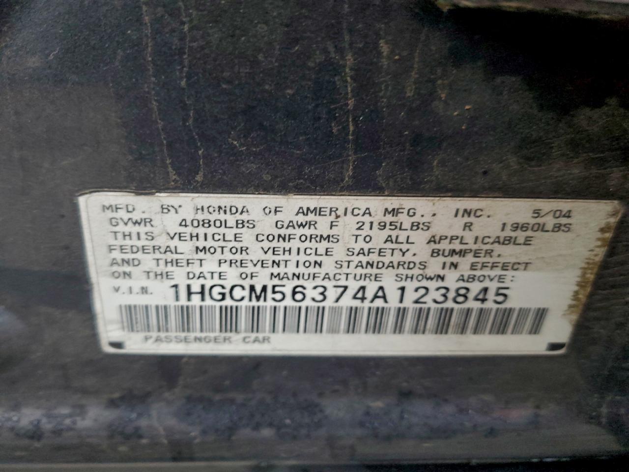 2004 HONDA ACCORD LX photo 23