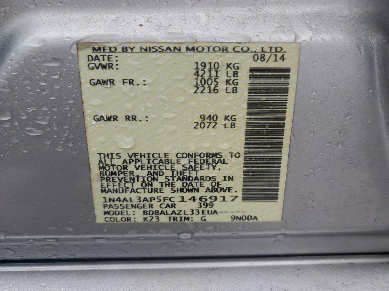 2015 NISSAN ALTIMA 2.5 photo 12