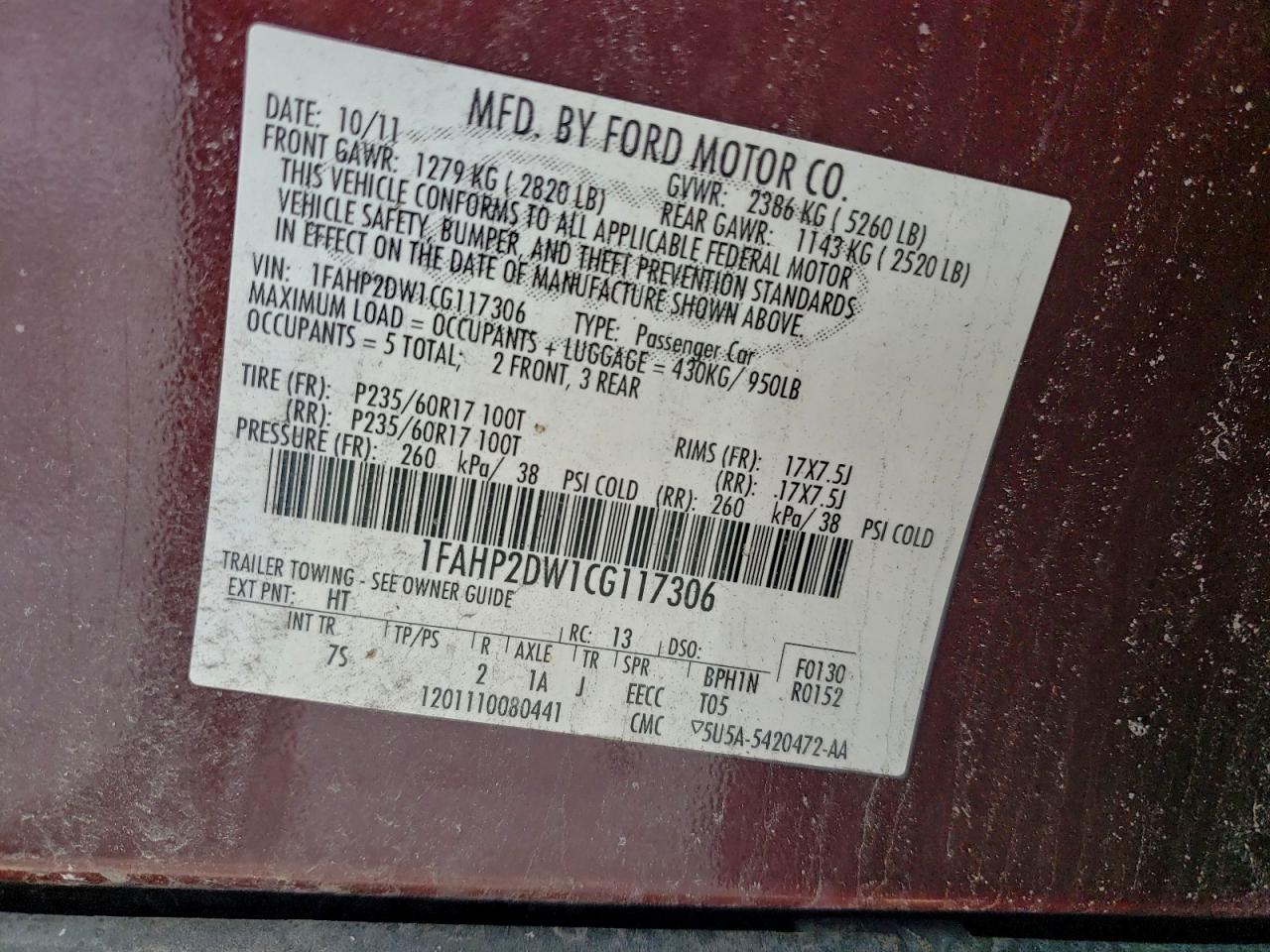 2012 FORD TAURUS SE photo 12