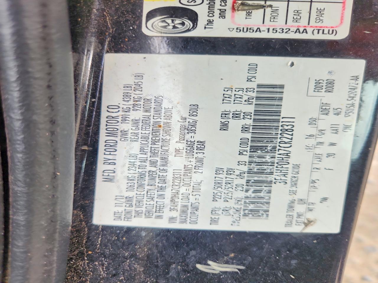 2012 FORD FUSION SE photo 12