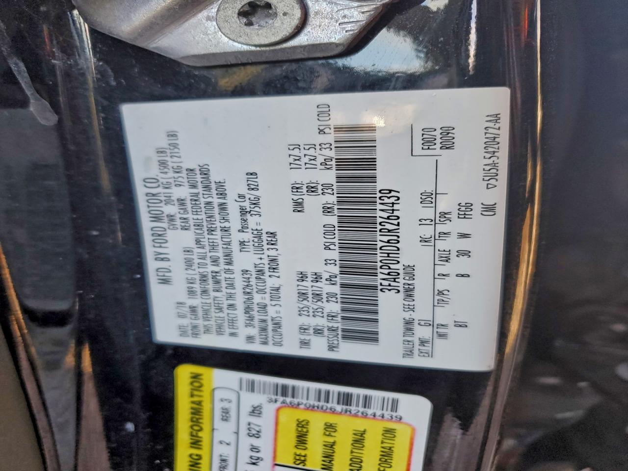 2018 FORD FUSION SE photo 12