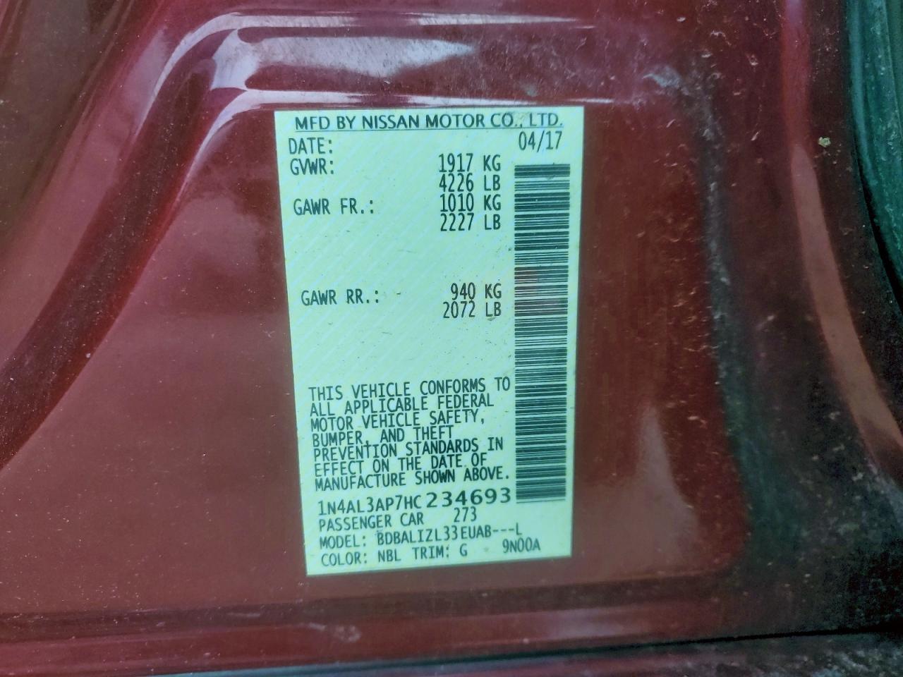 2017 NISSAN ALTIMA 2.5 photo 12