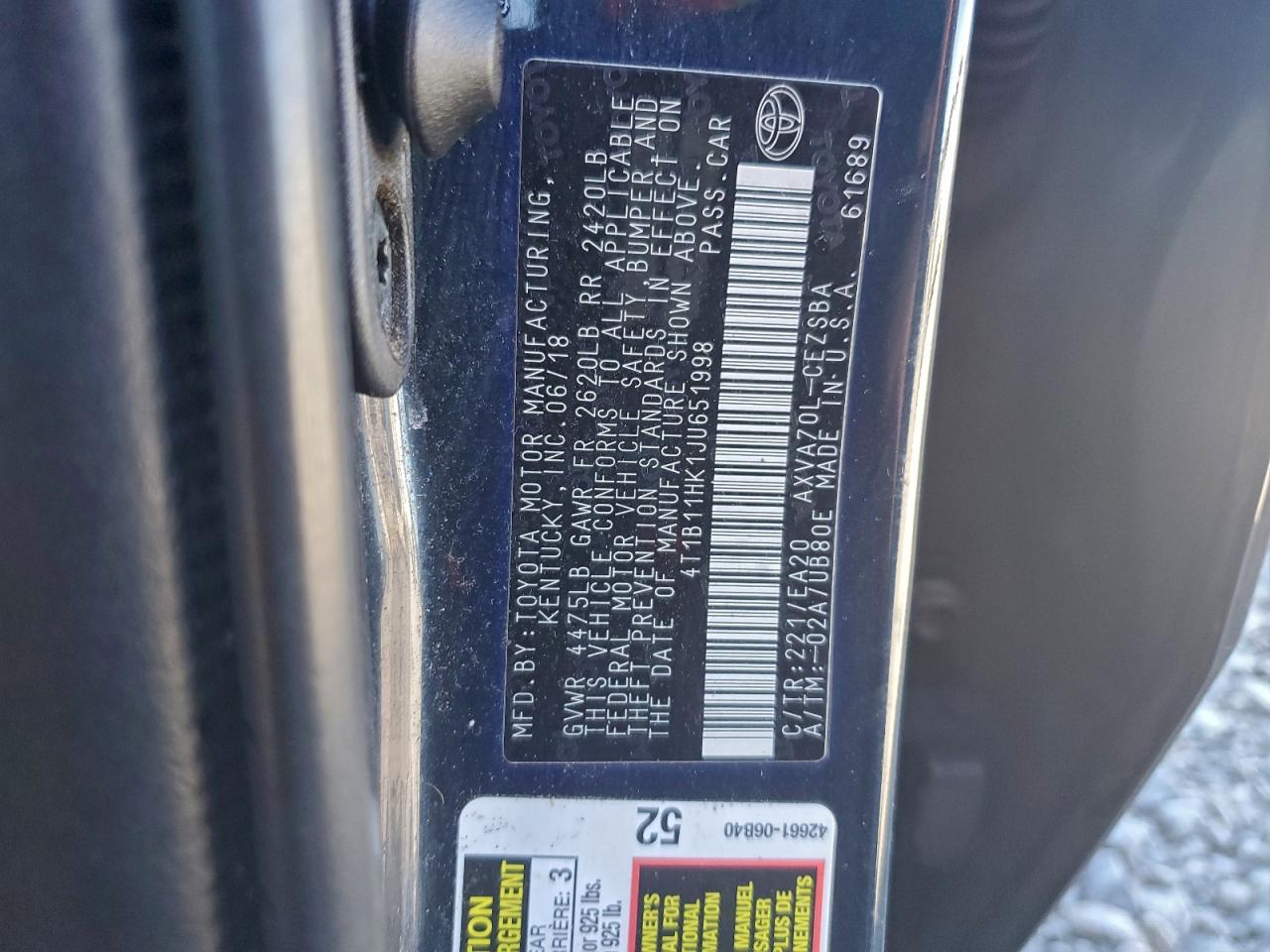 2018 TOYOTA CAMRY SE photo 12