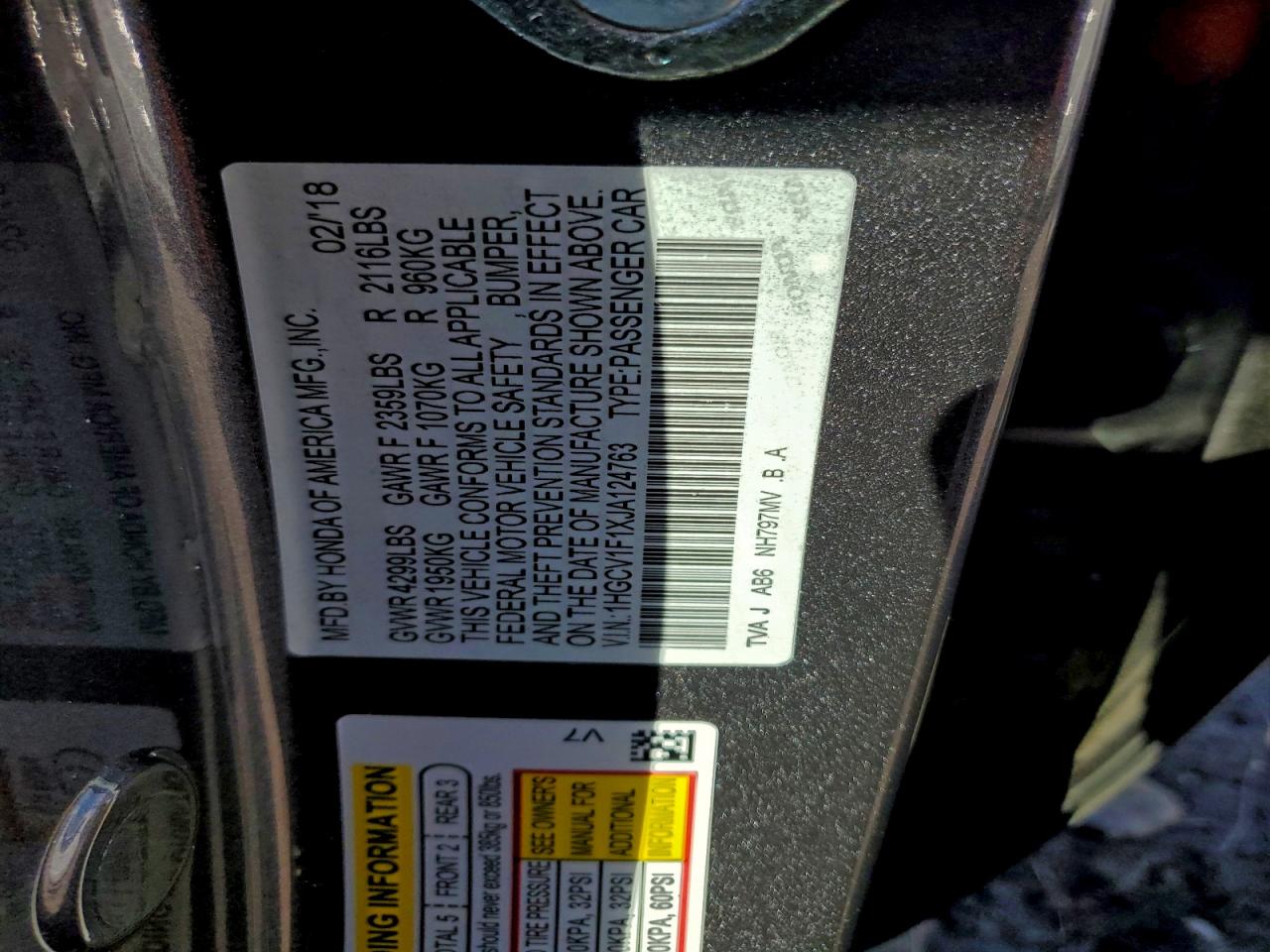 2018 HONDA ACCORD LX photo 12