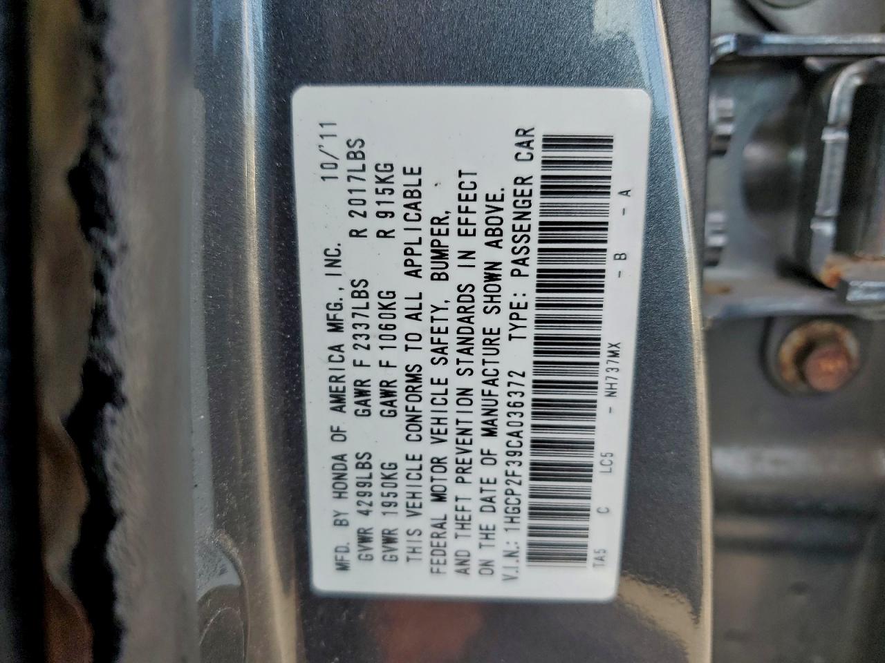 2012 HONDA ACCORD LX photo 13