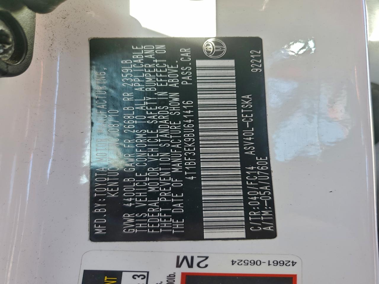 2011 TOYOTA CAMRY BASE photo 12