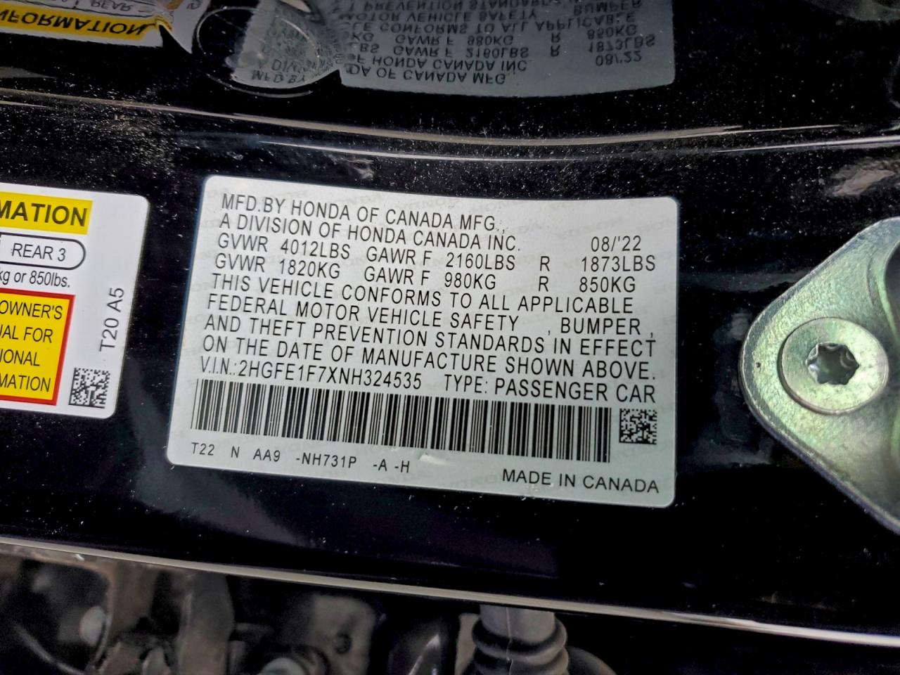 2022 HONDA CIVIC EX photo 13