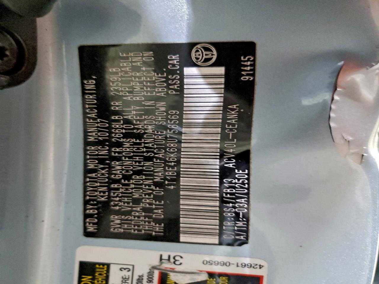 2008 TOYOTA CAMRY CE photo 12