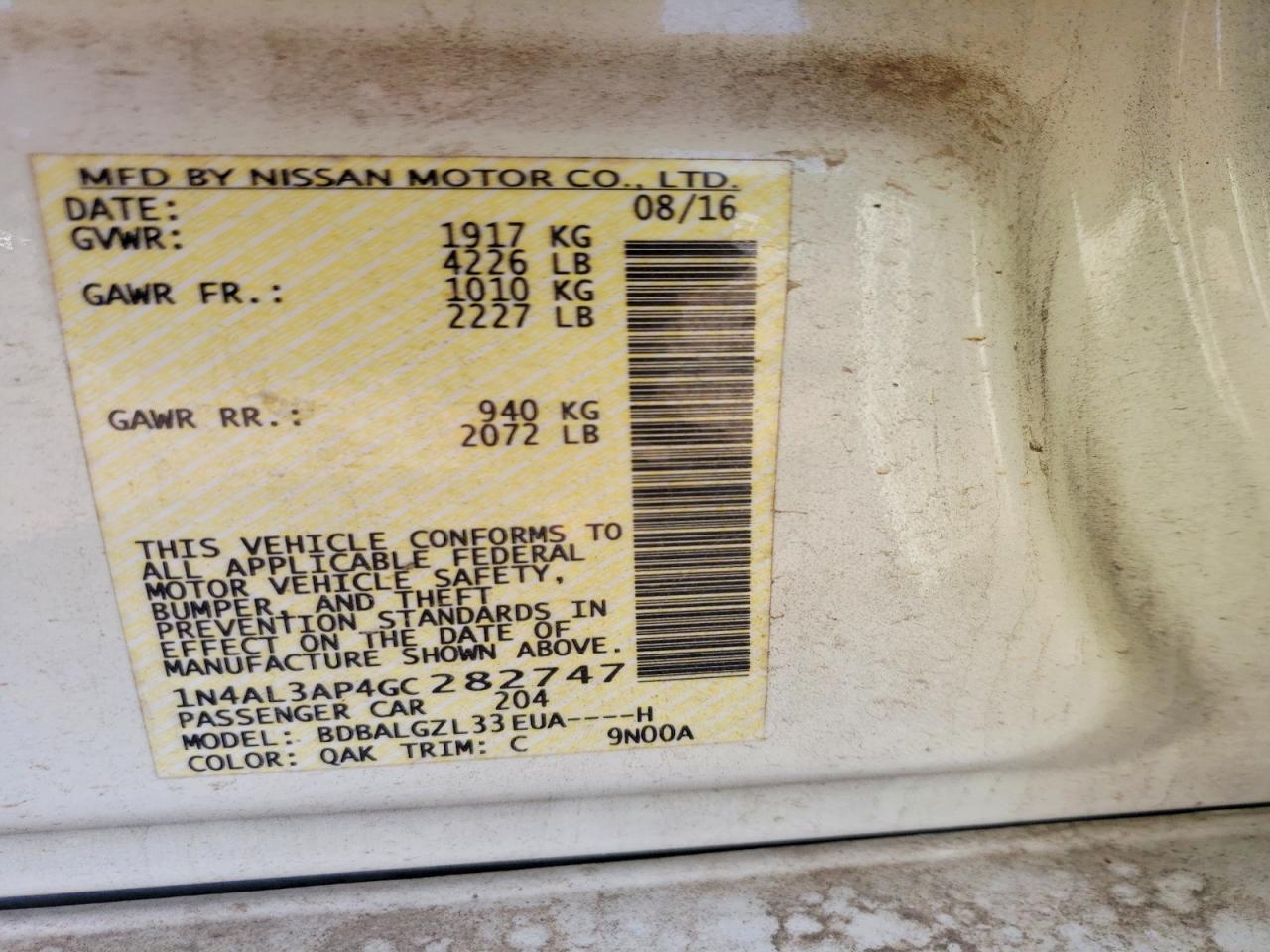 2016 NISSAN ALTIMA 2.5 photo 12