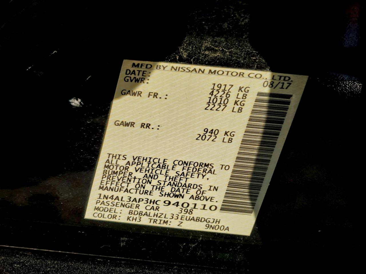 2017 NISSAN ALTIMA 2.5 photo 12