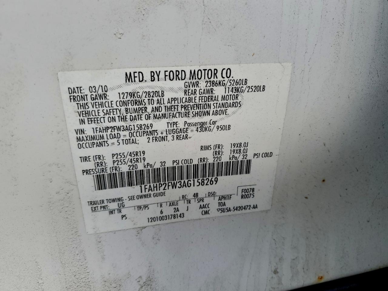 2010 FORD TAURUS LIMITED photo 12