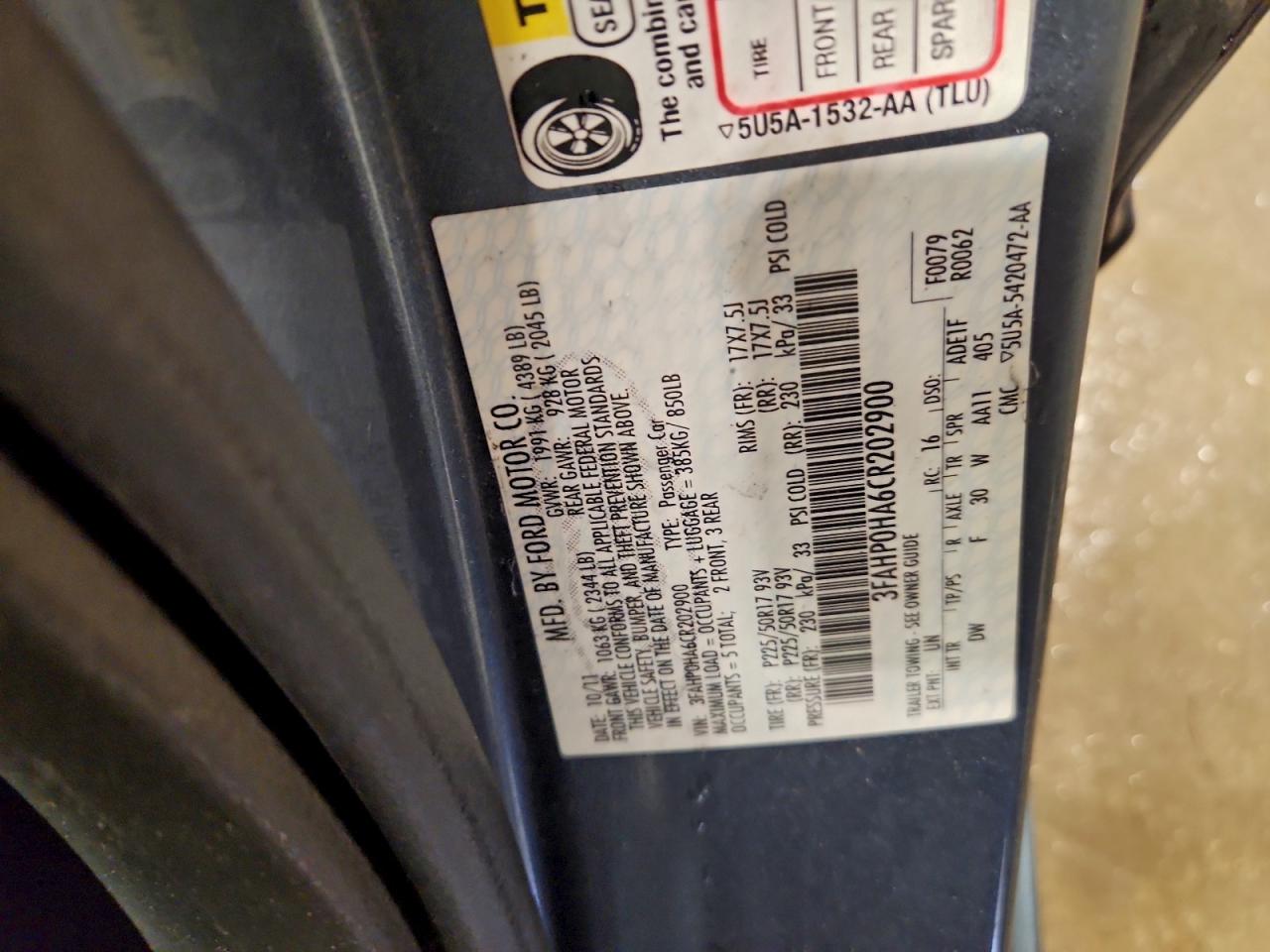 2012 FORD FUSION SE photo 12