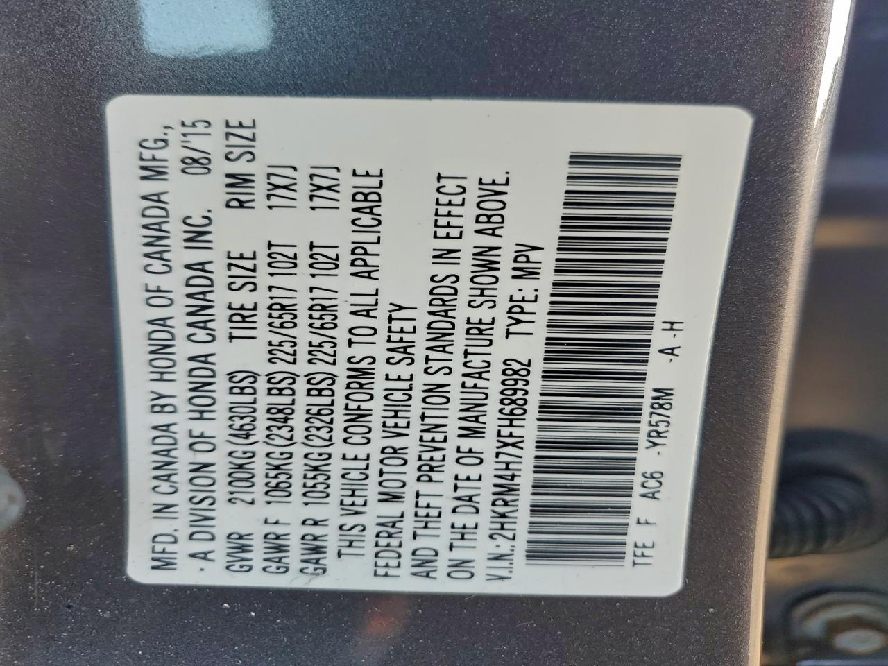 2015 HONDA CR-V EXL photo 13