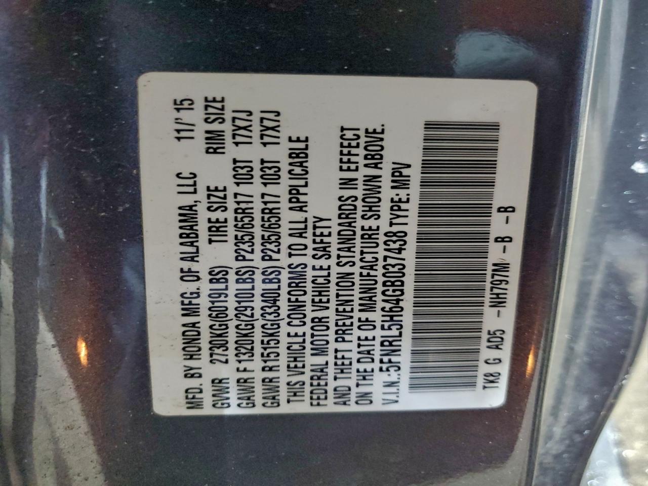 2016 HONDA ODYSSEY EXL photo 13