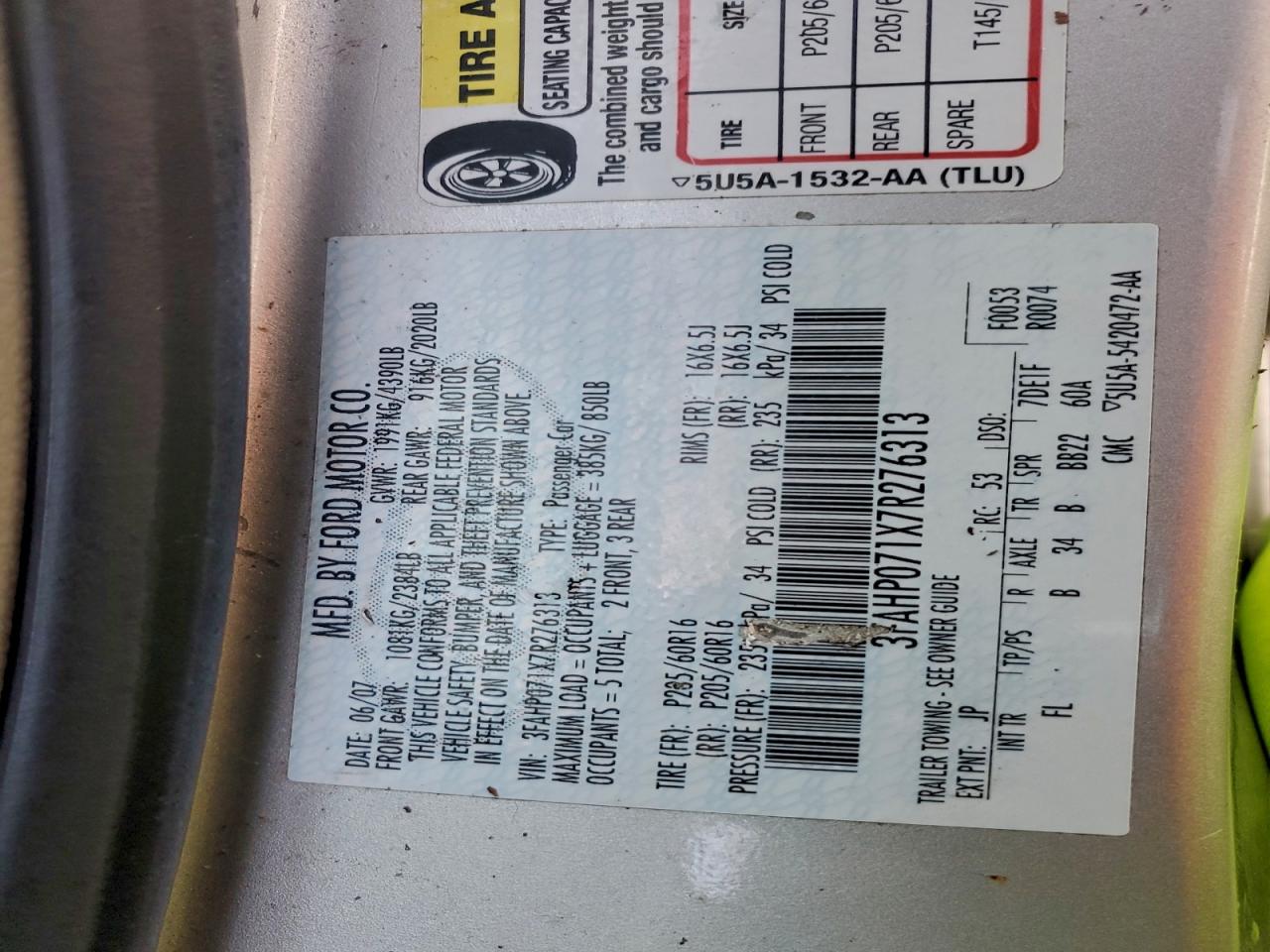 2007 FORD FUSION SE photo 12