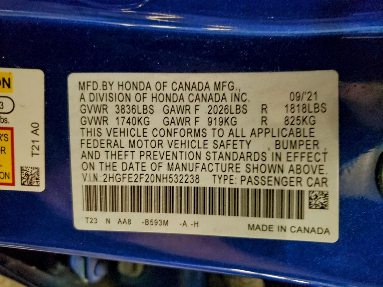 2022 HONDA CIVIC LX photo 12