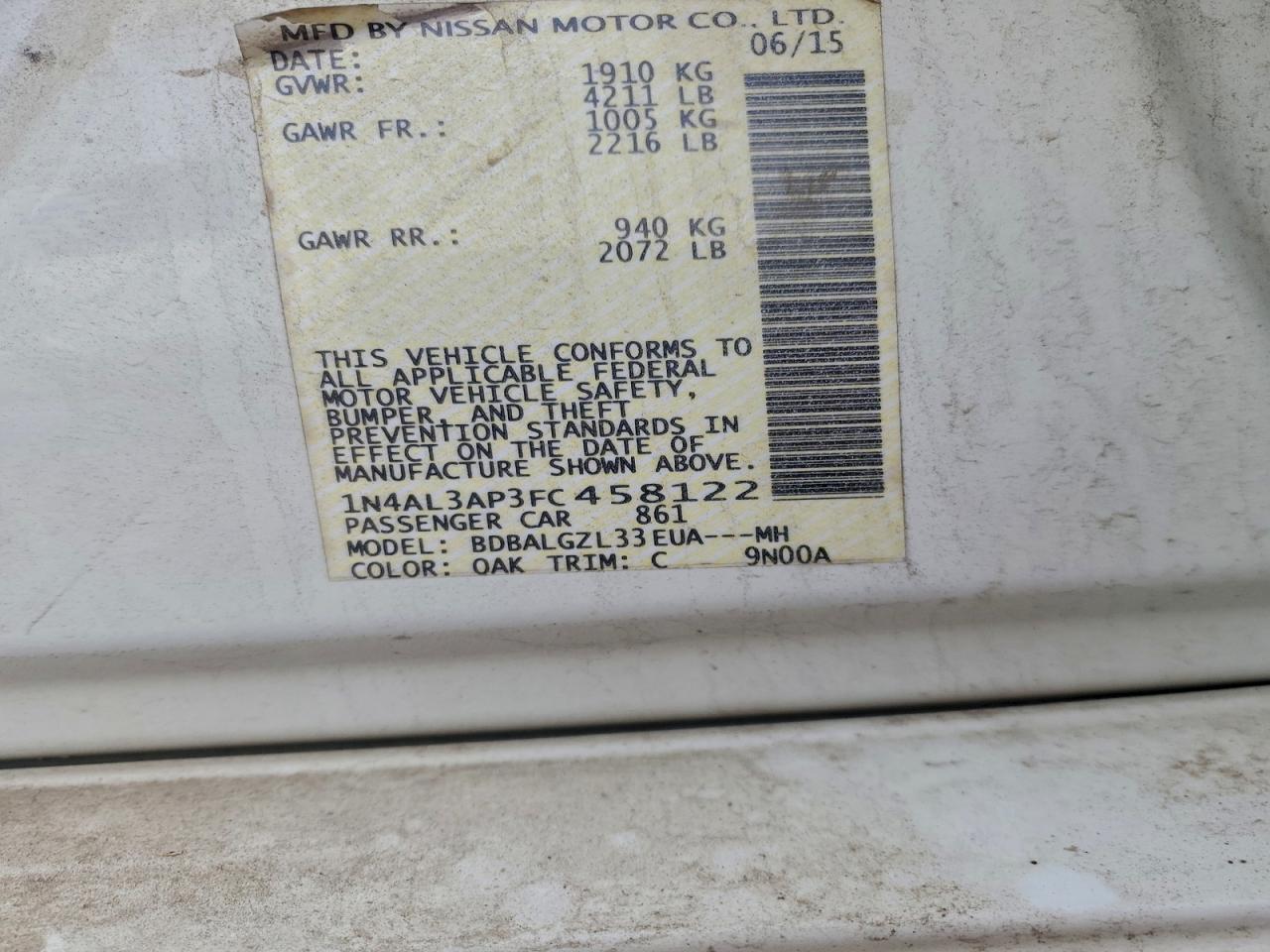 2015 NISSAN ALTIMA 2.5 photo 12