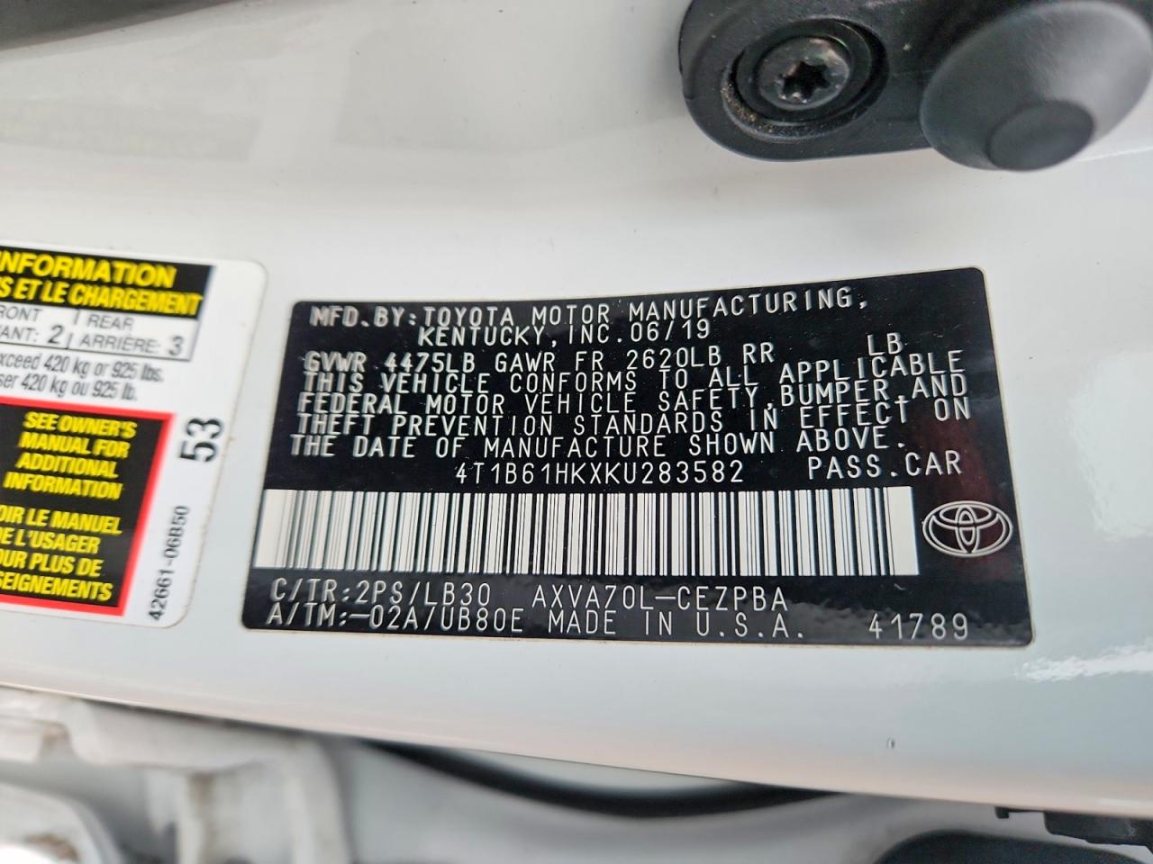 2019 TOYOTA CAMRY XSE photo 13