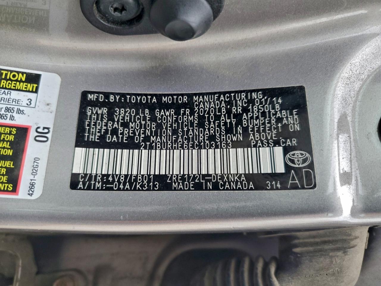 2014 TOYOTA COROLLA L photo 13