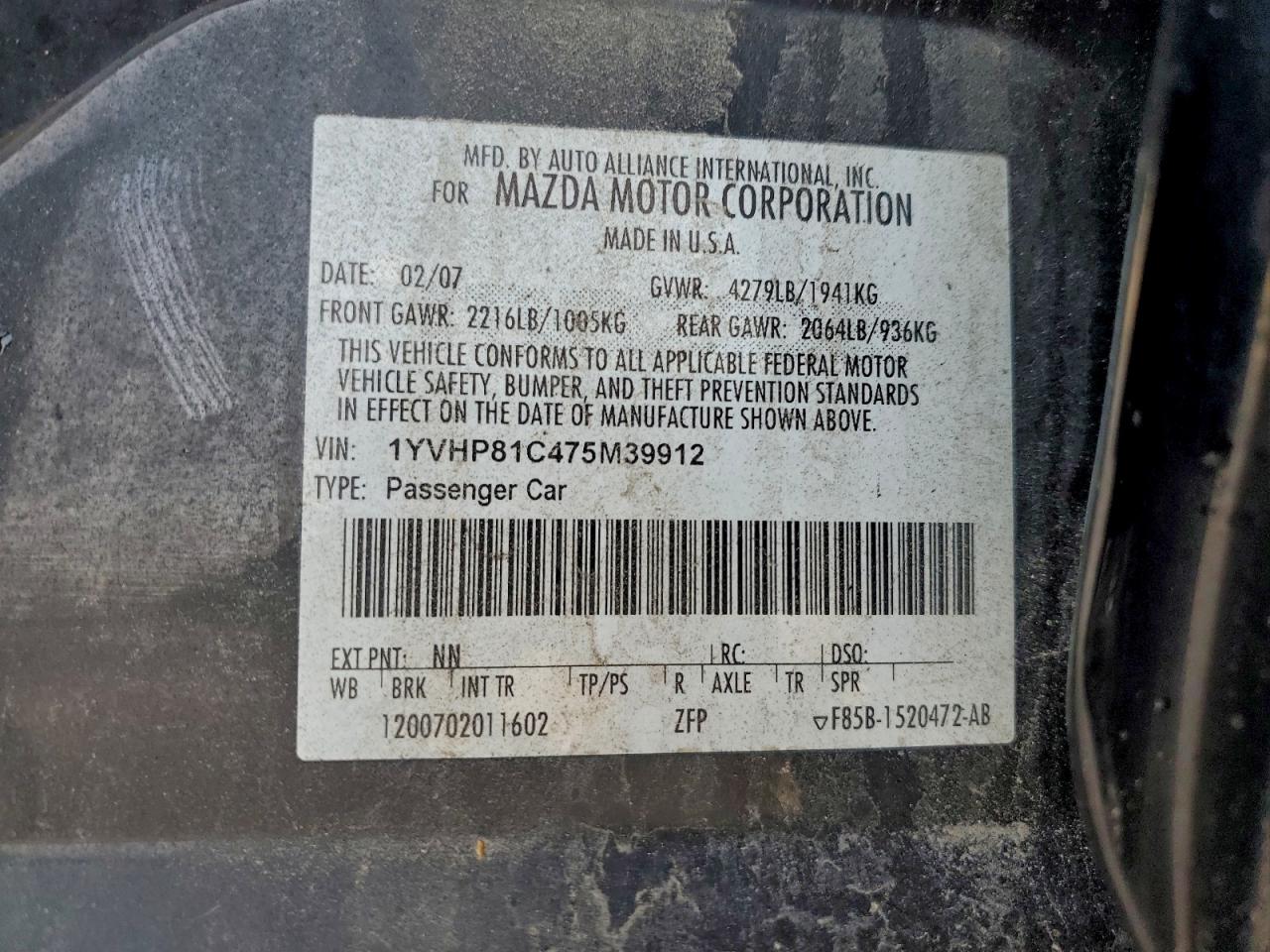 2007 MAZDA 6 I photo 12