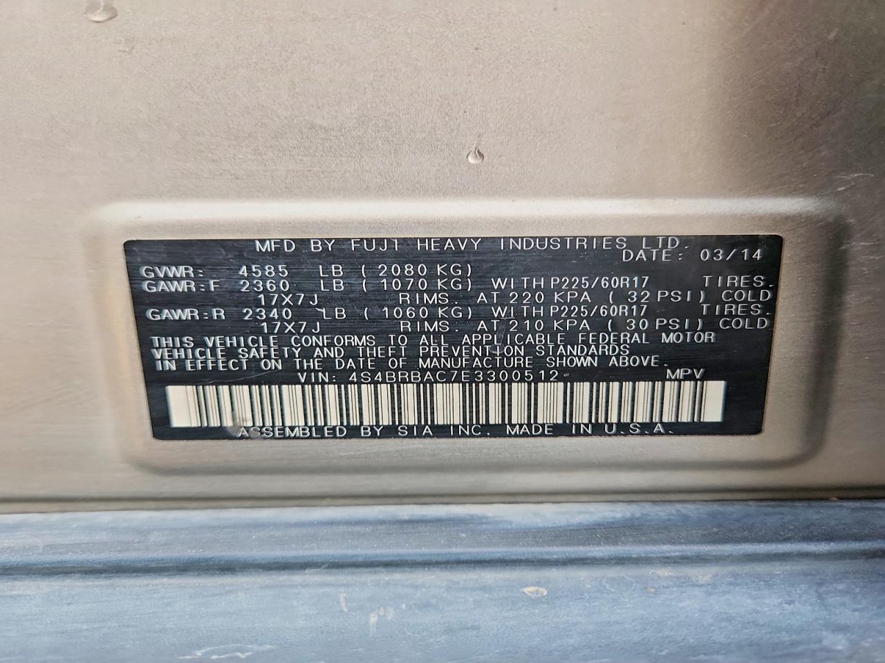 2014 SUBARU OUTBACK 2.5I photo 12