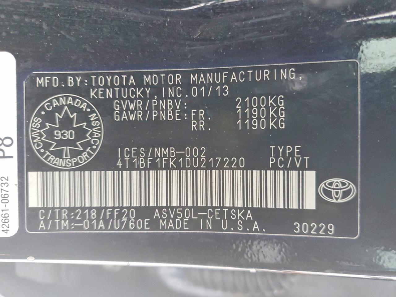 2013 TOYOTA CAMRY L photo 12