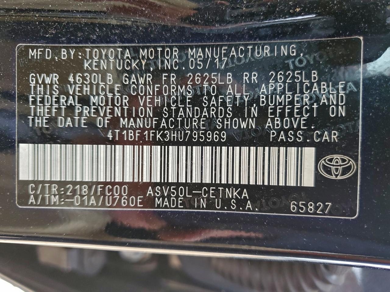 2017 TOYOTA CAMRY LE photo 12