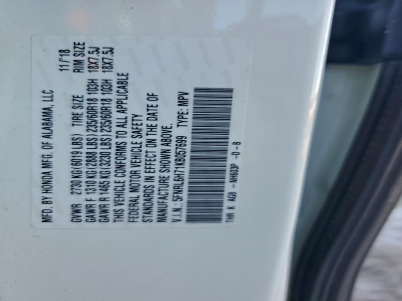 2019 HONDA ODYSSEY EXL photo 12