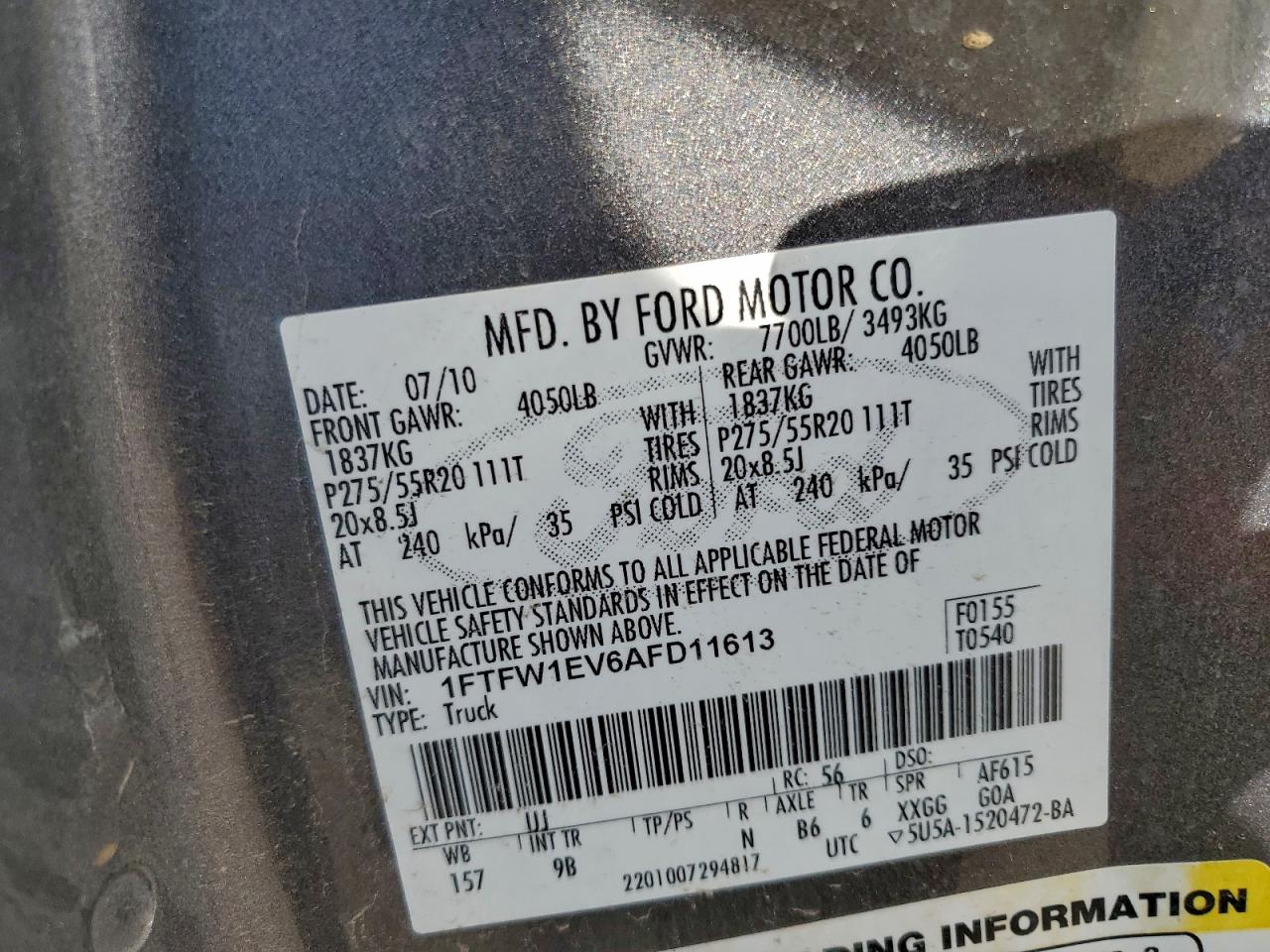 2010 FORD F150 SUPERCREW photo 12