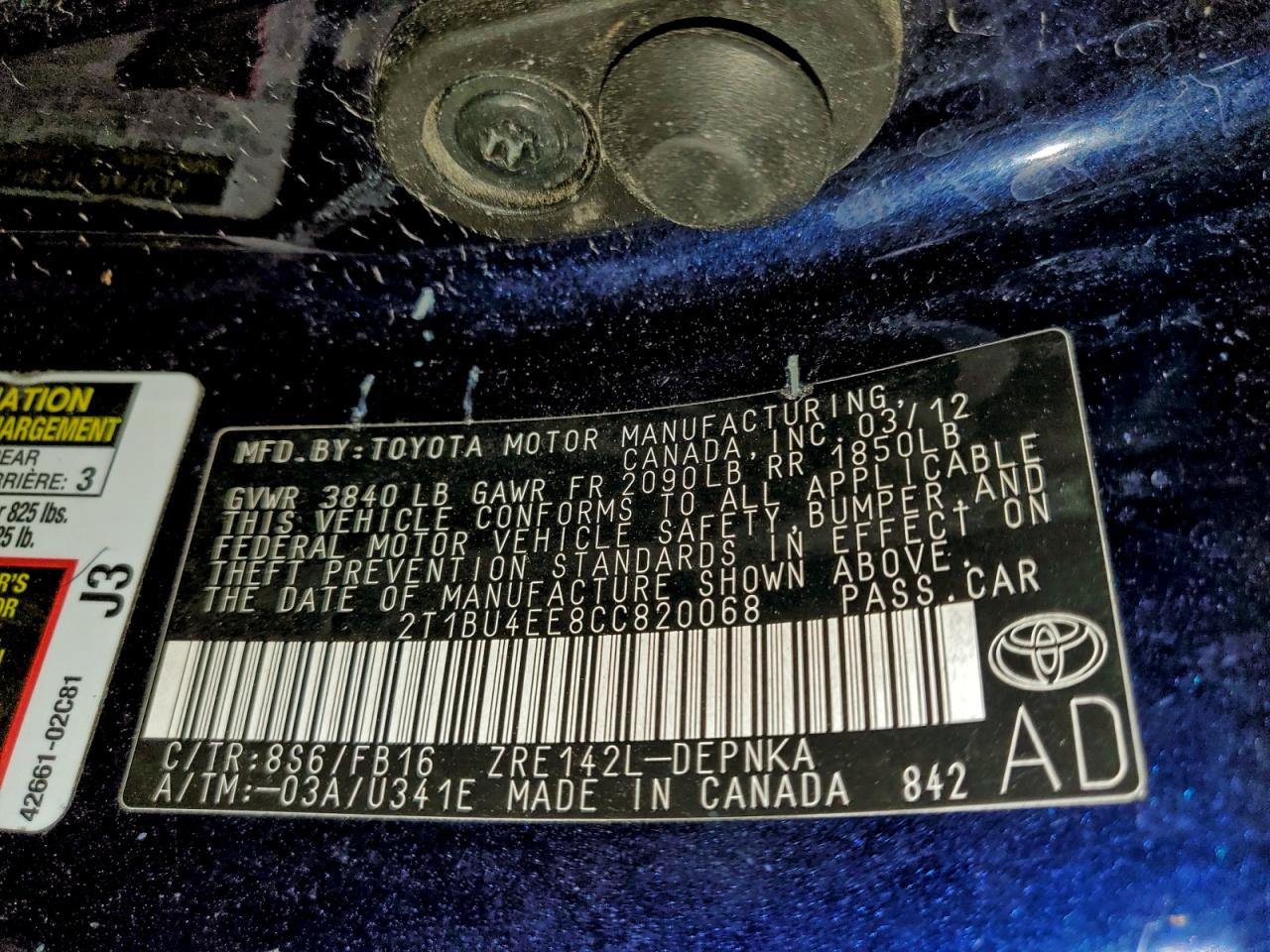 2012 TOYOTA COROLLA BASE photo 13