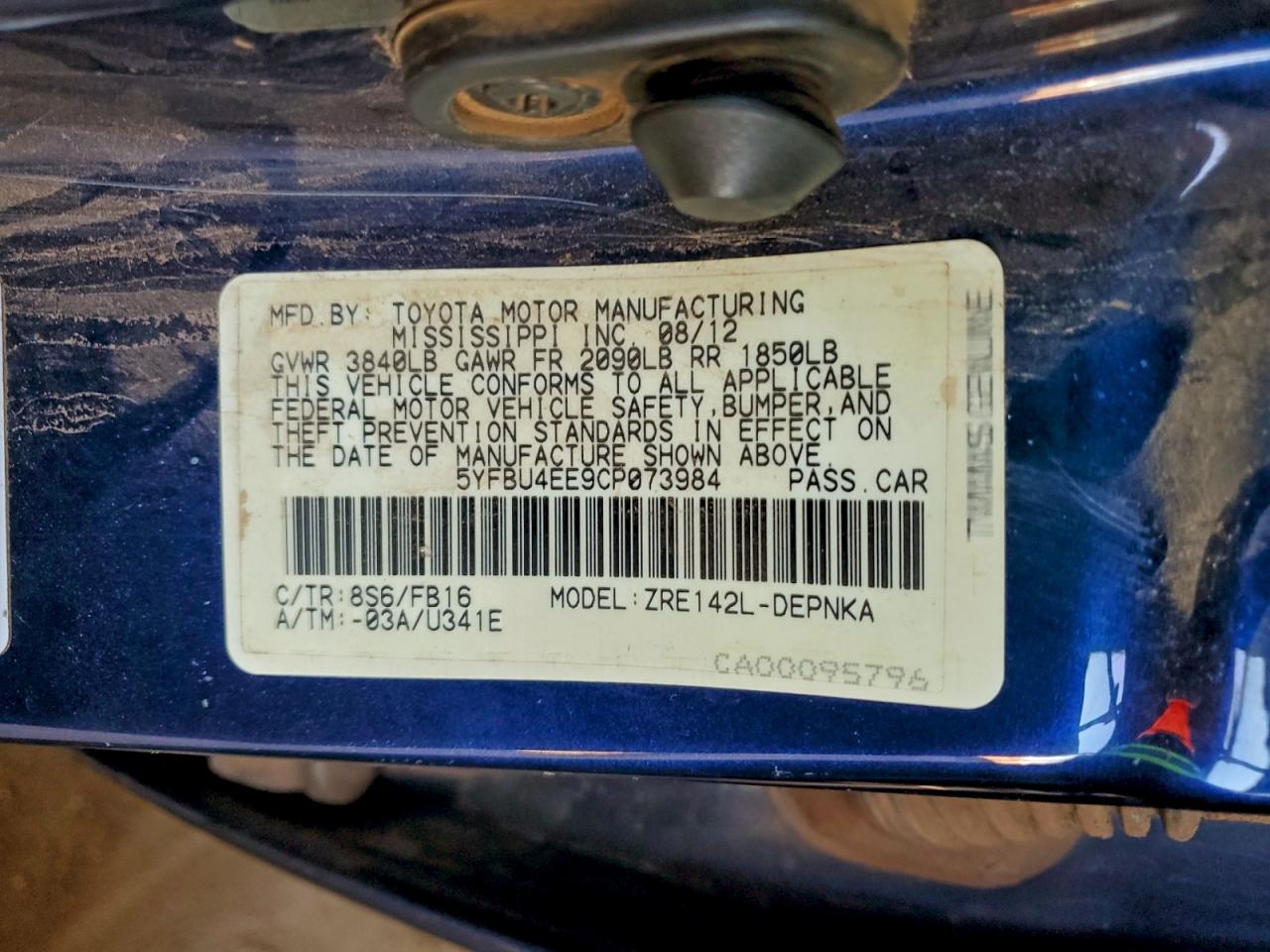 2012 TOYOTA COROLLA BASE photo 12