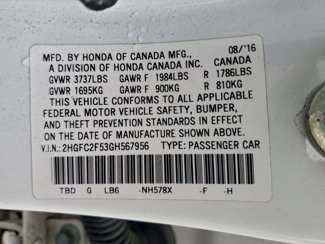 2016 HONDA CIVIC LX photo 13