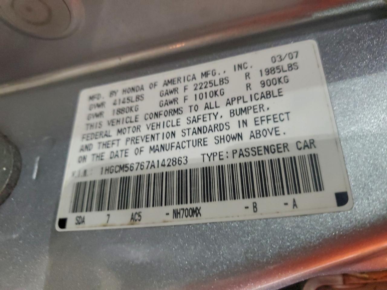 2007 HONDA ACCORD EX photo 12