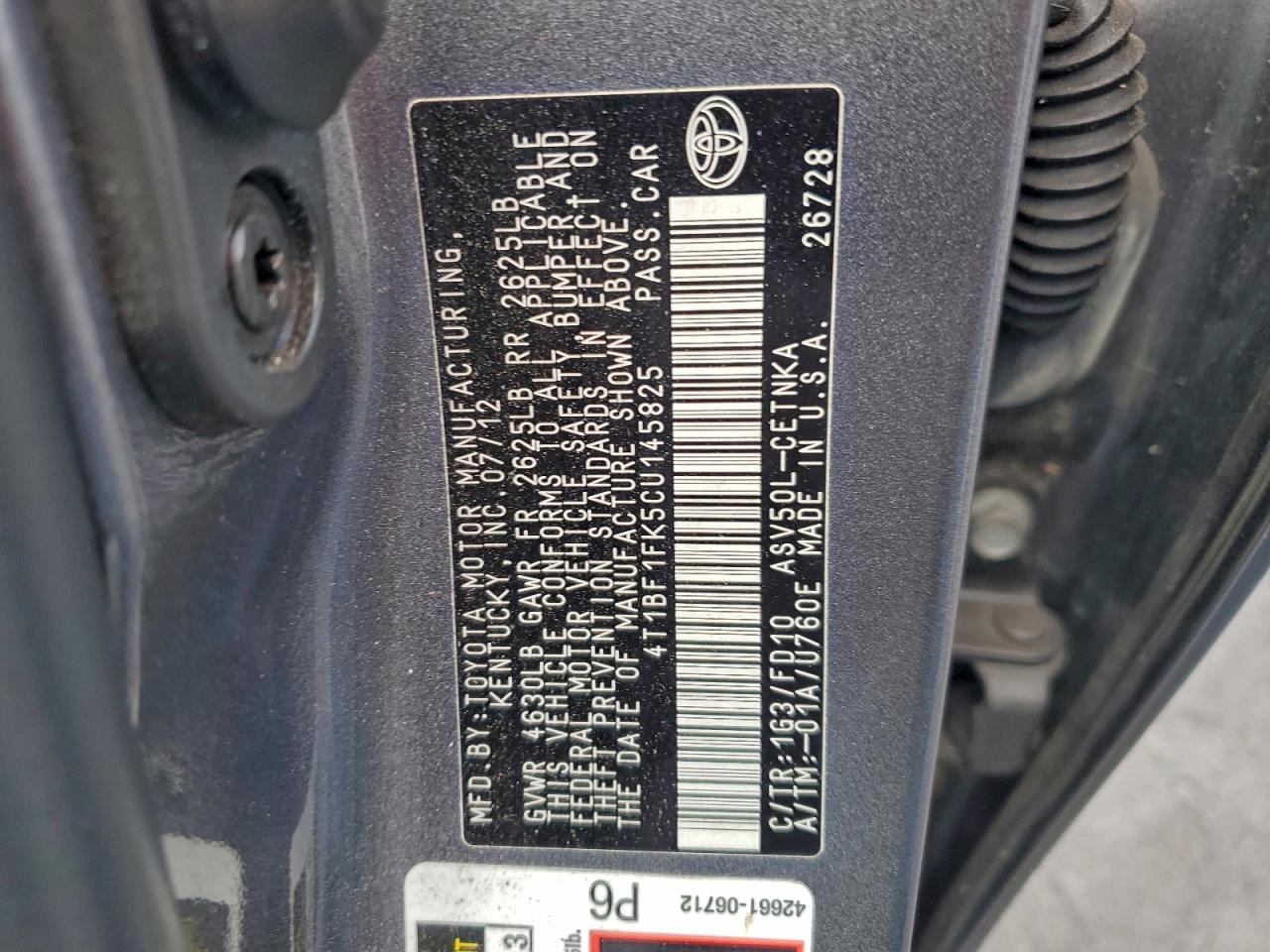 2012 TOYOTA CAMRY BASE photo 12