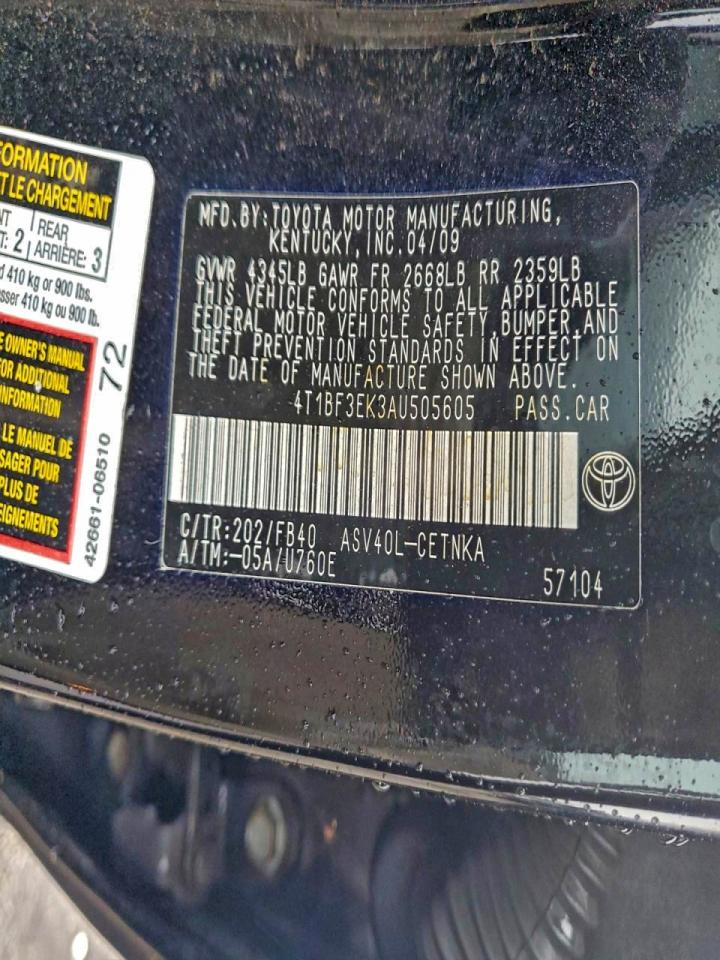 2010 TOYOTA CAMRY BASE photo 12