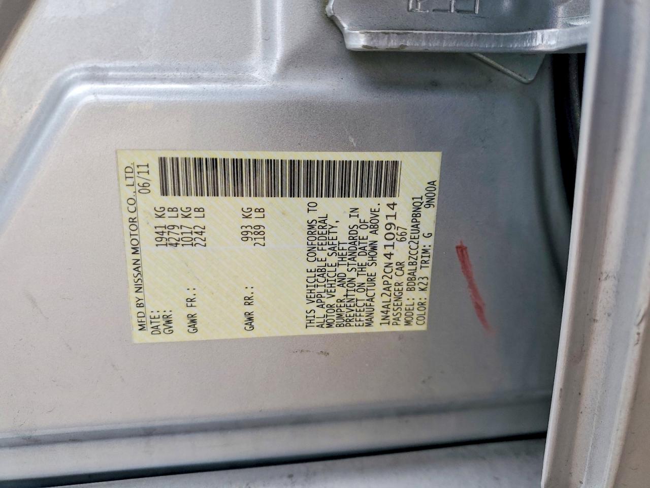 2012 NISSAN ALTIMA BASE photo 23