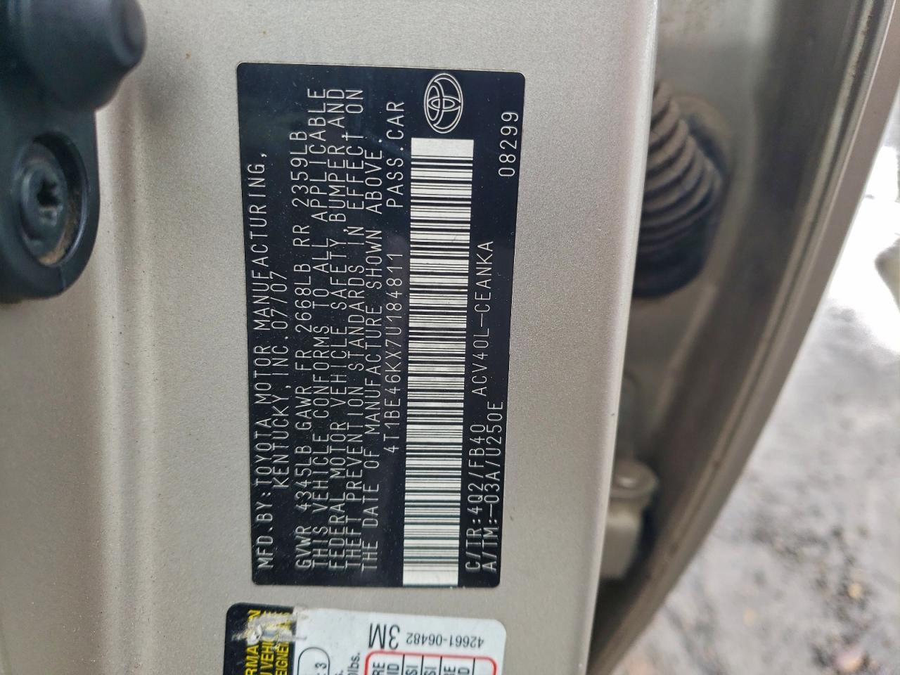 2007 TOYOTA CAMRY CE photo 12