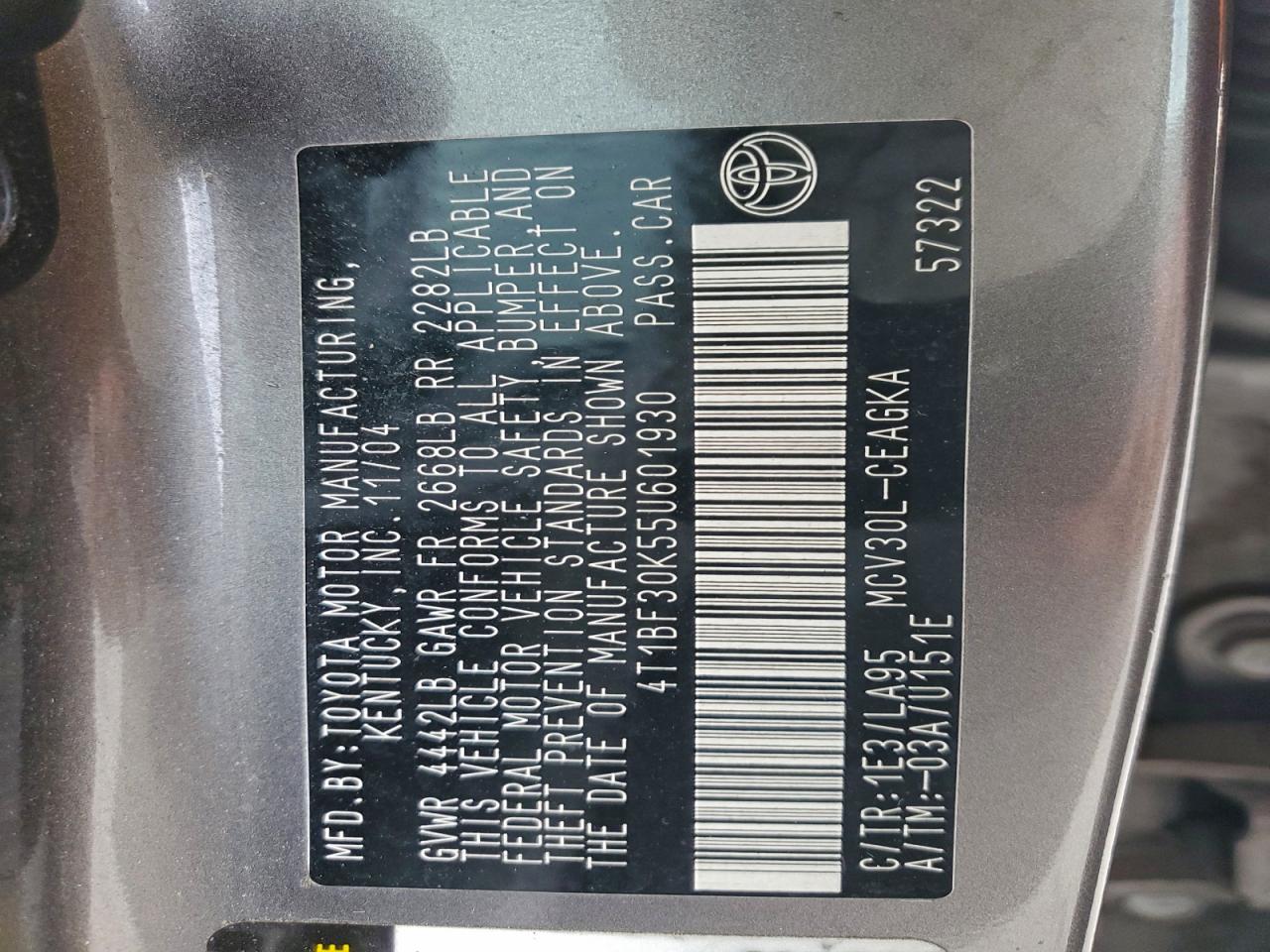 2005 TOYOTA CAMRY LE photo 12