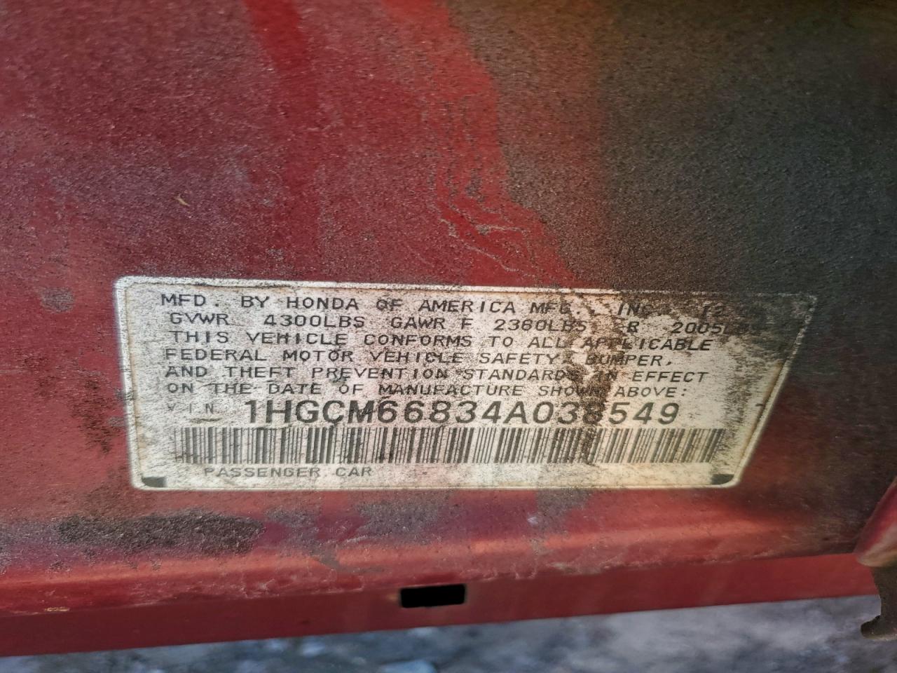 2004 HONDA ACCORD EX photo 12