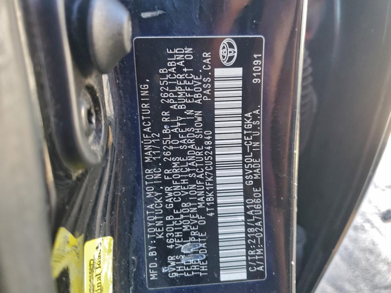 2012 TOYOTA CAMRY XLE V6 photo 13