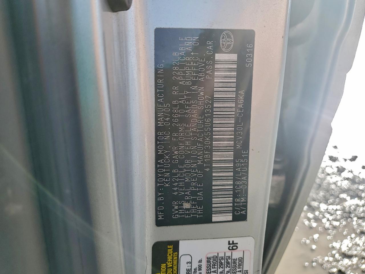 2005 TOYOTA CAMRY LE photo 12