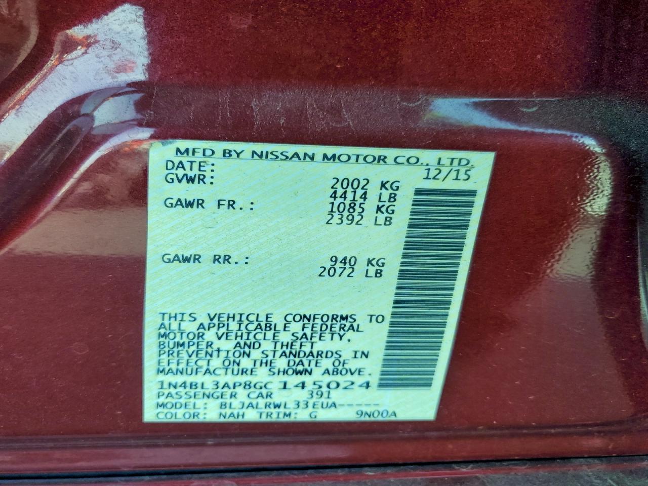 2016 NISSAN ALTIMA 3.5SL photo 12